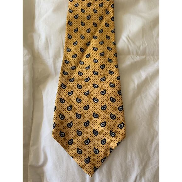 TOMMY HILFIGER‎ Men's Yellow Blue 100% Silk Tear Drop Neck Tie USA Made - Picture 2 of 8